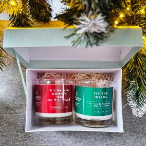 Set Cadou Crăciun – 2 Lumânări Parfumate din Ceară de Soia | Ginger Biscuit & Turtă Dulce